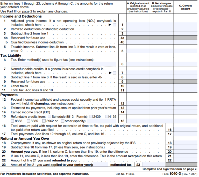 Form 1040X Instructions Filling Out Line by Line XOA TAX