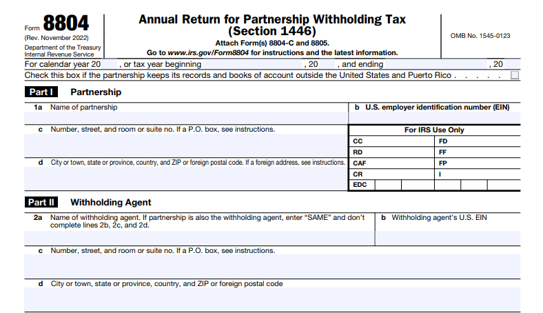 Form 8804 Instructions For Foreign Partner Withholding
