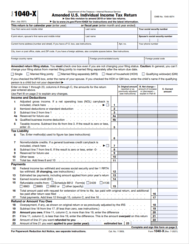 Full form 1040X