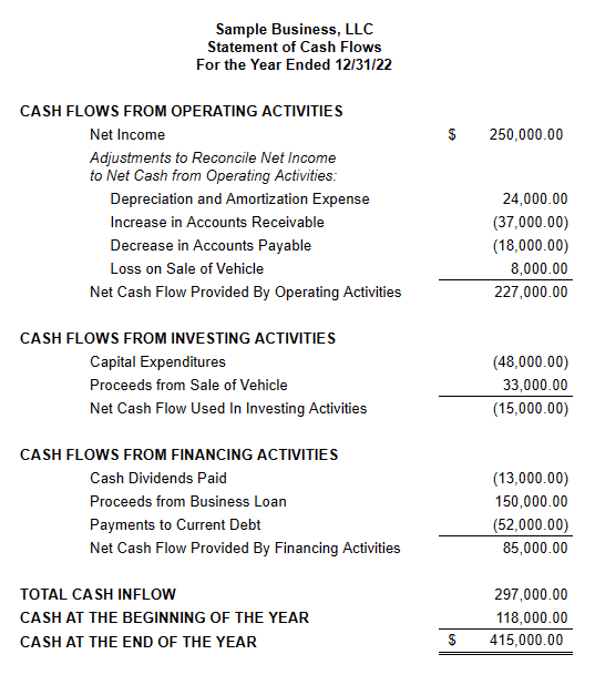 What goes in a cash flow statement?