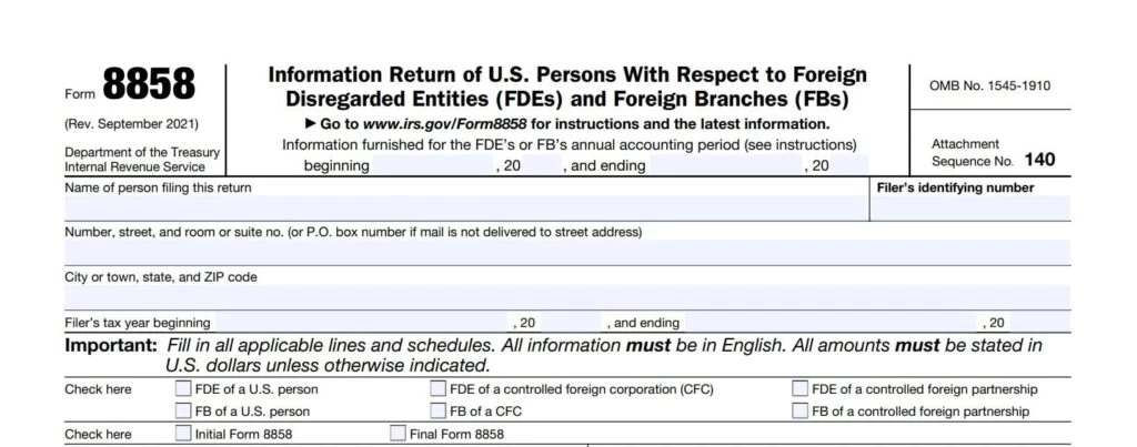 form 8858 IRS 