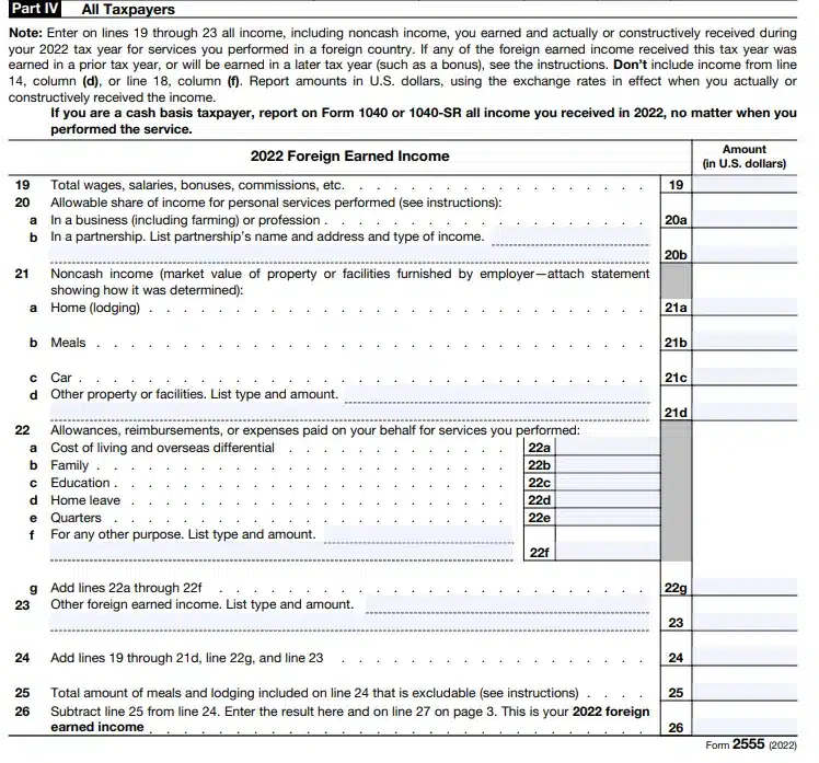 Form 2555 Part IV