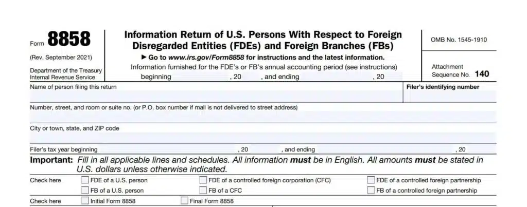 Form 8858 from IRS