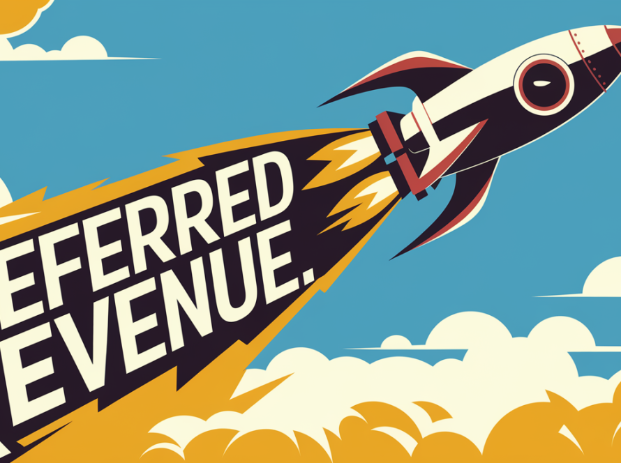 A rocket launching upwards, leaving a trail of "Deferred Revenue" smoke.