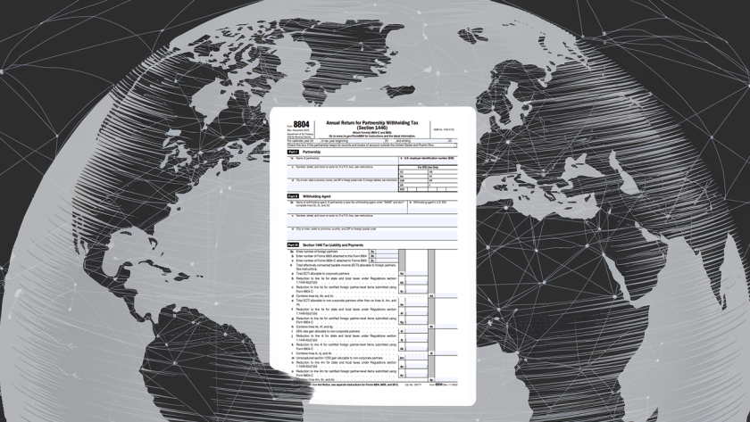 An illustration of a globe with Form 8804 superimposed, highlighting "Tax Treaties."