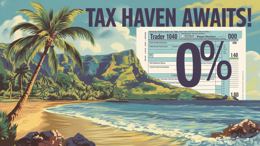 A vintage-style travel poster promoting Puerto Rico as a tax haven.