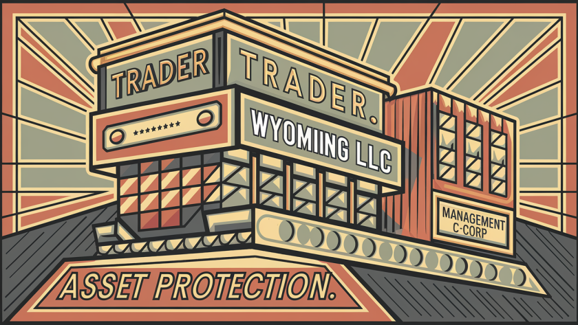 A stylized building representing the structure of a trading business.