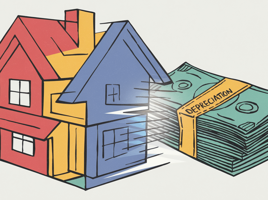 A house turning into a stack of money, illustrating the financial benefits of real estate investment.