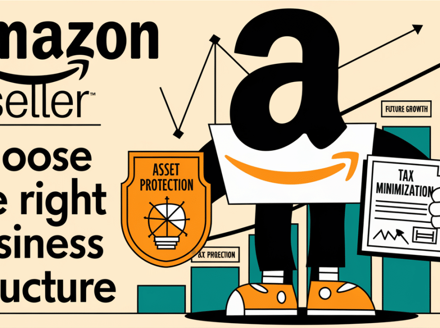 A vintage-style advertising illustration promoting the importance of choosing the right business structure for Amazon sellers.