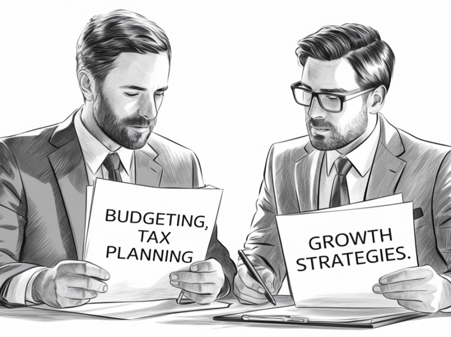 A detailed pencil sketch of an insurance agent and financial advisor discussing financial plans.