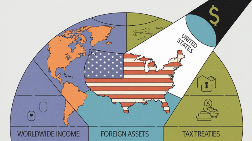 A globe with a spotlight on the U.S., highlighting tax complexities.