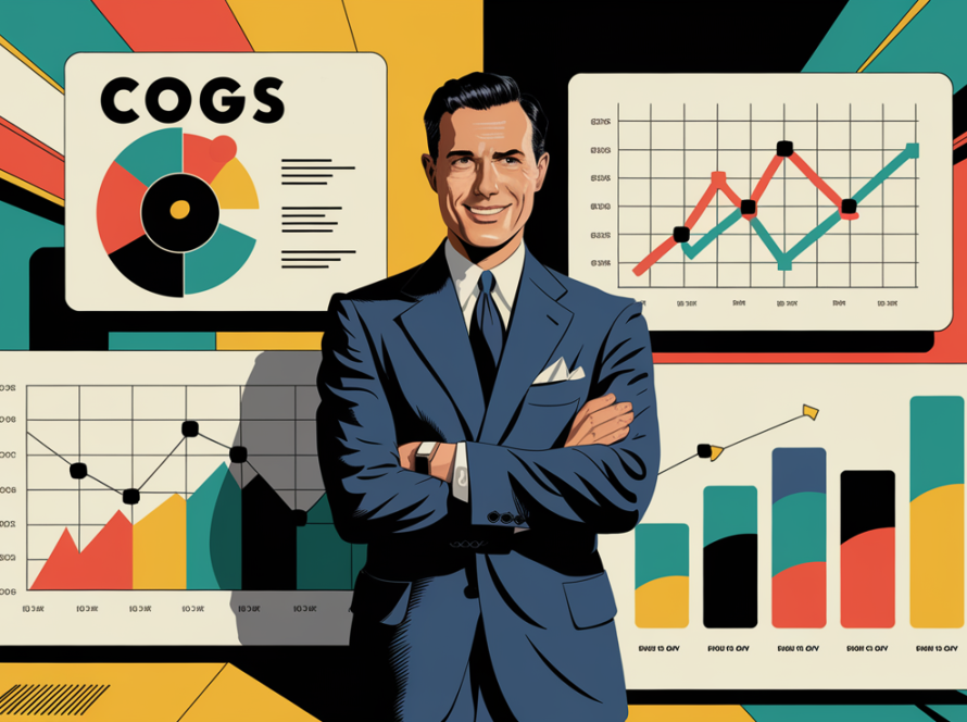 Vintage-style poster showing a business owner celebrating financial success.