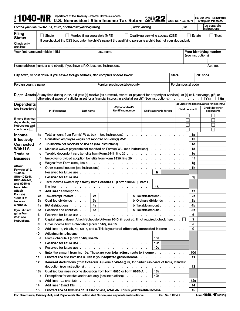 Form 1040 NR from IRS